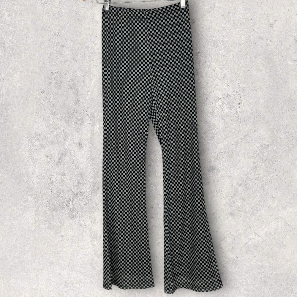 ELODIE Check Print Flare High Rise Retro Pull On‎ Leggings Size Small Black Grey